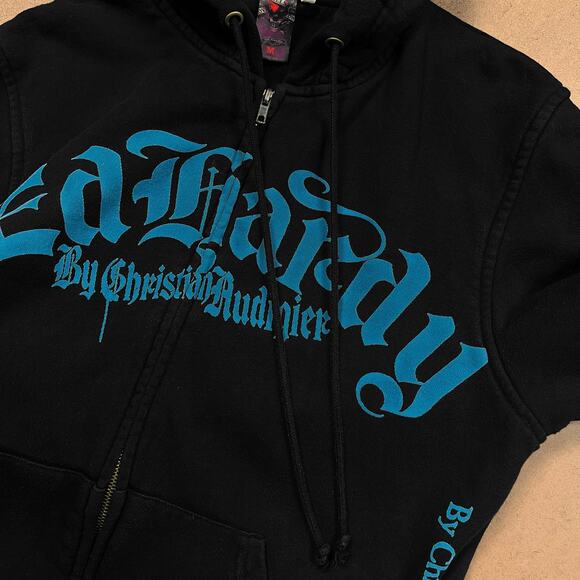 Vintage Ed Hardy Full Zip Hoodie Sweatshirt Faded Black Grunge Goth Emo Y2K - Picture 10 of 16